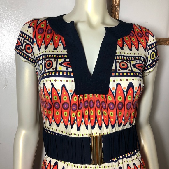Trina Turk Silk Sheath Dress Size 2 Navy Matching Wide Belt With Metal Clasp AB - Picture 5 of 10